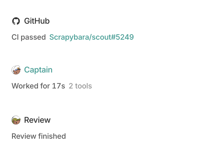 Captain reacting to a CI failure and fixing it