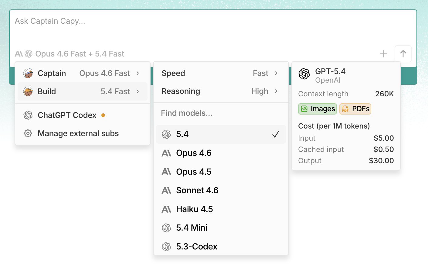 Thread-scoped model selector with speed and reasoning toggles