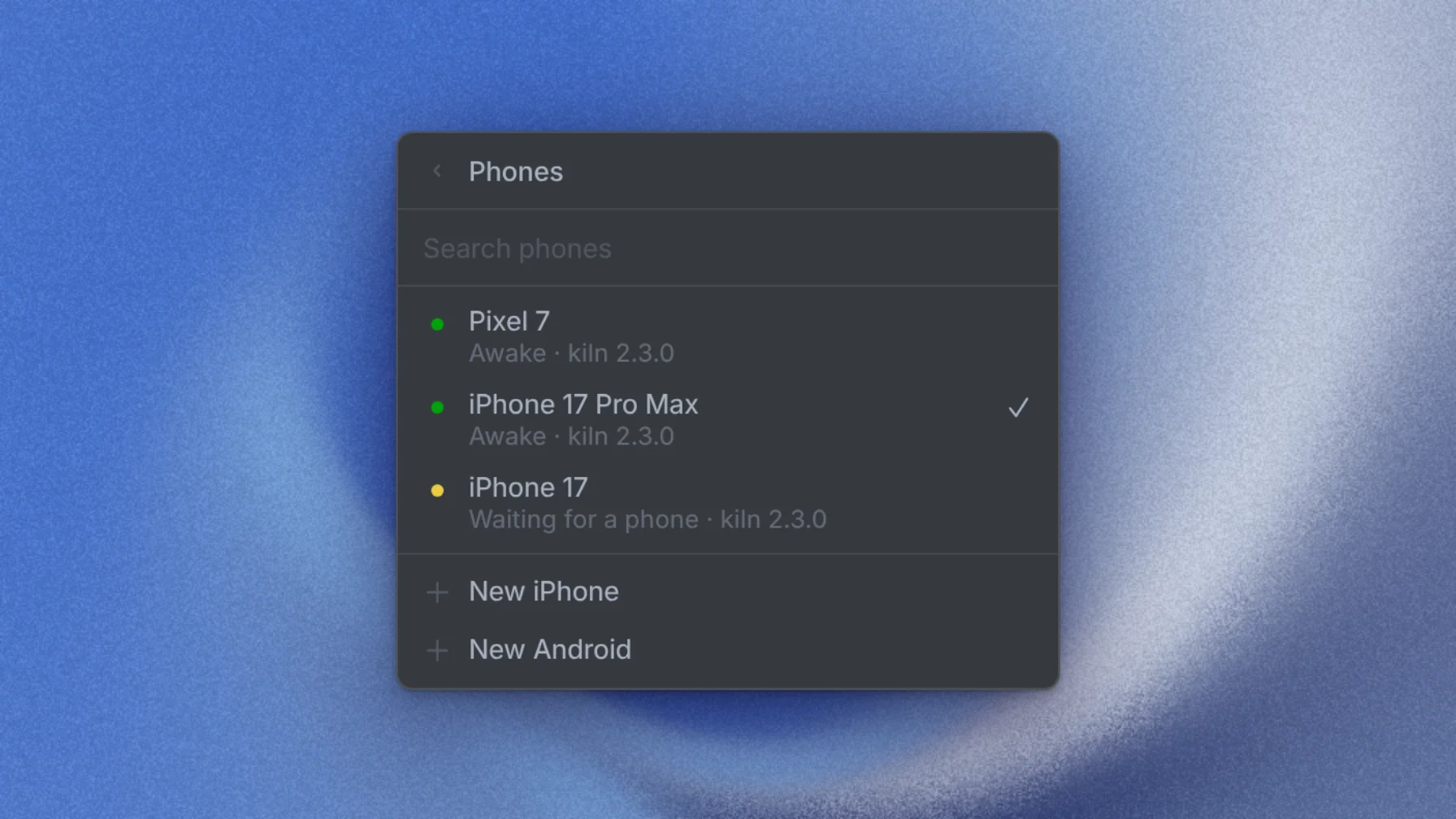 Add an iPhone or an Android phone from the tab menu.
